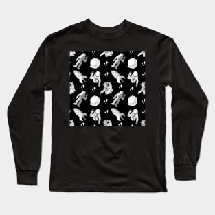 Black And White Astronaut Patterns Long Sleeve T-Shirt